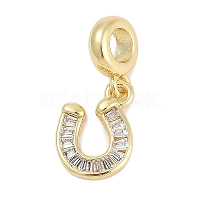 Brass Clear Cubic Zirconia Horseshoe European Dangle Charms KK-Q028-56G-1