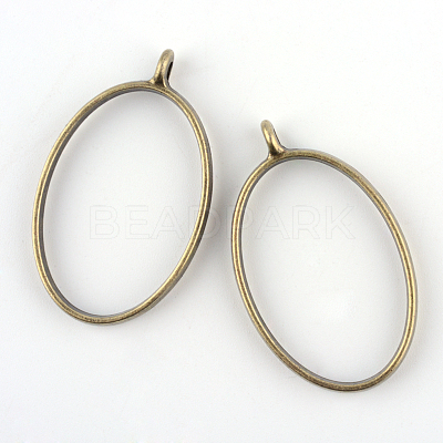 Rack Plating Alloy Oval Open Back Bezel Pendants X-PALLOY-S047-26F-FF-1
