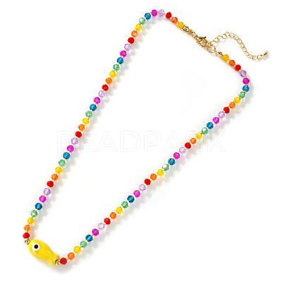 Porcelain Fish Pendant Rainbow Color Glass Beaded Necklaces for Friends and Couples KF3974-1-1