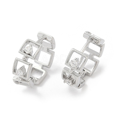 Brass Clear Cubic Zirconia Hoop Earrings EJEW-Q016-02P-1