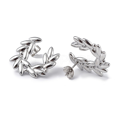 Non-Tarnish 304 Stainless Steel Olive Branch Wreath Stud Earrings for Women EJEW-I284-02P-1