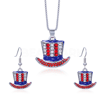 Independence Day Zinc Alloy Enamel & Rhinestone Pendant Necklaces & Dangle Earrings Sets FS-WG64DB3-08-1