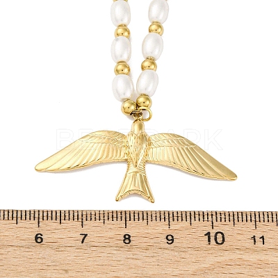 304 Stainless Steel & Plastic Imitation Pearl Bird Pendant Necklaces for Women NJEW-P330-02G-1