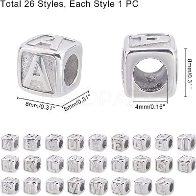 26Pcs 26 Styles 316 Surgical Stainless Steel European Beads STAS-UN0020-78P-1