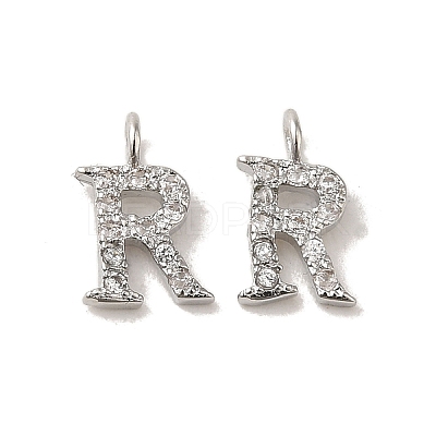 Initial Letter Brass Micro Pave Cubic Zirconia Pendants ZIRC-F008-R-1
