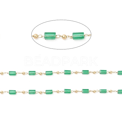 Faceted Cuboid Glass & Round Beaded Chains CHC-G018-02KCG-1