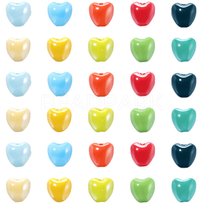 200Pcs 10 Colors Pearlized Handmade Porcelain Beads PORC-SC0001-49-1