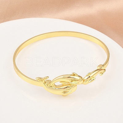 Marine Organism Brass Cuff Bangles for Women BJEW-D368-03F-G-1