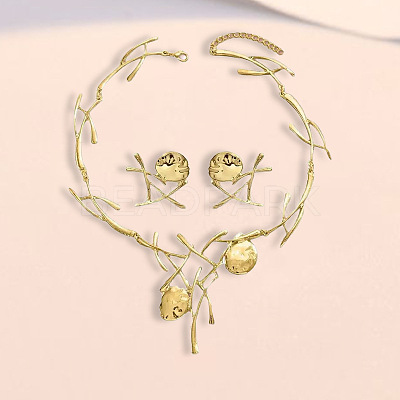 ranch & Flat Round Alloy Pendant Necklaces & Stud Earrings Sets FS-WGF5692-01-1