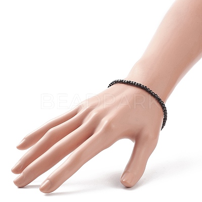 Natural Black Spinel Cube Beaded Stretch Bracelet for Women BJEW-JB08976-04-1