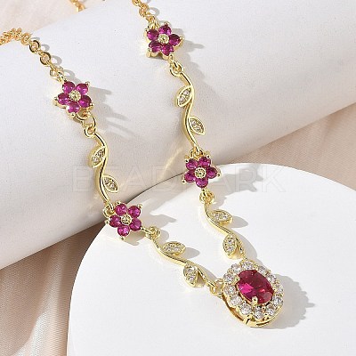 Brass Pave Cubic Zirconia Flower Pendant Necklaces NJEW-C121-04A-01G-1
