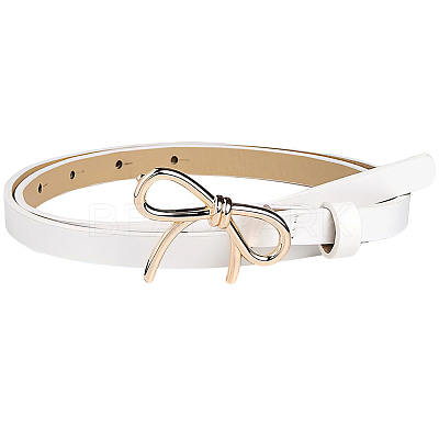 Alloy Bowknot PU Leather Chain Belts for Women AJEW-WH20019-67G-02-1