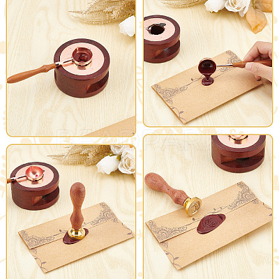Brass Wax Seal Stamps with Wood Handle AJEW-WH0412-0232-1