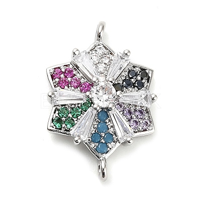 Brass Colorful Cubic Zirconia Connector Snowflake Connector Charms KK-L229-079P-01-1