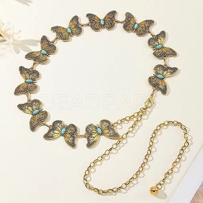 Alloy Pave Synthetic Turquoise Butterfly Link Waist Body Chains WG9C27F-02-1