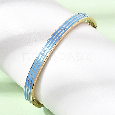 304 Stainless Steel Enamel Striped Hinged Cuff Bangles for Women SA-CBAC920-06G-1