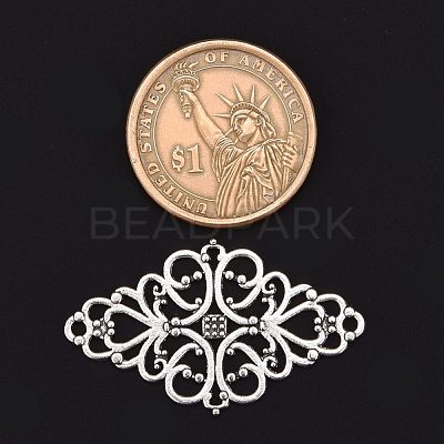 Tibetan Style Alloy Rhombus Filigree Joiners Links TIBE-5377-AS-LF-1