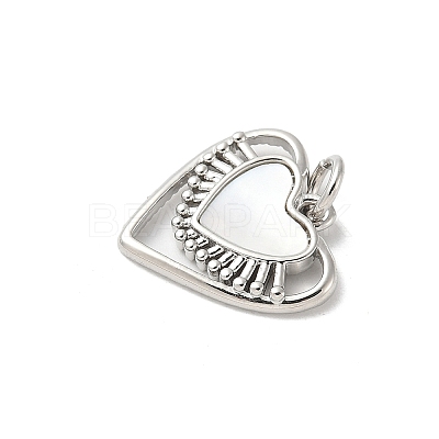 Brass Pave Natural White Shell Heart Charms with Jump Rings KK-S522-08A-P-1