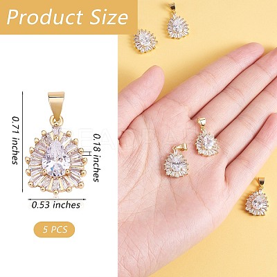 5Pcs Brass Clear Cubic Zirconia Pendants KK-SZ0001-96-1