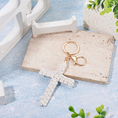 Cotton Cord Cross Keychains AJEW-TAC0031-03C-1