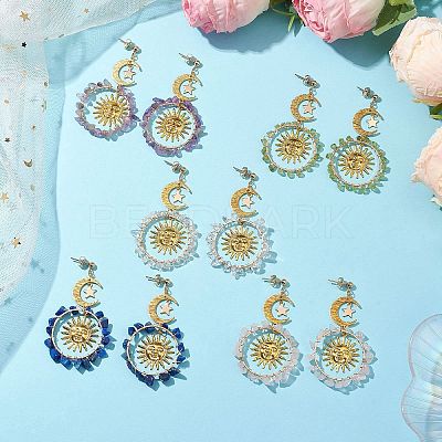 Vintage Gemstone Ear Studs EJEW-JE05807-1