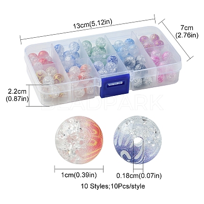 100Pcs 10 Colors Two Tone Spray Painted Crackle Acrylic Beads DIY-FS0006-73-1