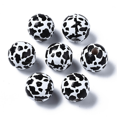 Painted Natural Wood European Beads WOOD-S057-054-1
