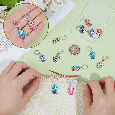 12Pcs 6 Styles Dog Alloy Enamel Pendant Locking Stitch Markers HJEW-NB00264-1