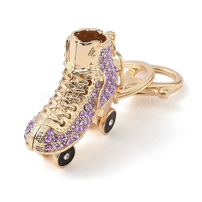 Golden Zinc Alloy with Rhinestone Ice Skates Keychain DIY-B075-01G-02-1
