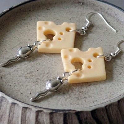 Cheese Alloy & Resin Dangle Earrings FS-WG078A6-01-1