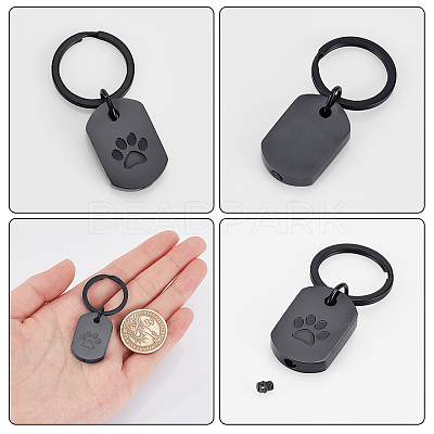 Rectangle with Paw Print 304 Stainless Steel Pet Memorial Urn Ashes Keychains STAS-WH0029-80EB-1