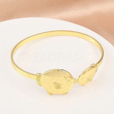 Marine Organism Brass Cuff Bangles for Women BJEW-D368-03B-G-1