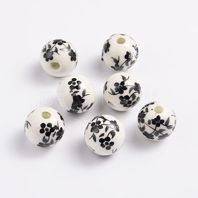 Floral Printed Porcelain Beads PORC-Q201-12mm-5-1