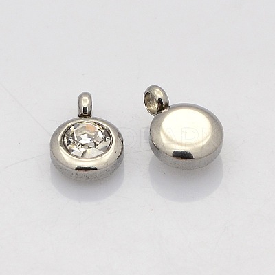 Trendy Original Color 304 Stainless Steel Faceted Grade A Rhinestone Flat Round Charms Pendants RB-N030-01-1