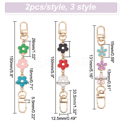 6Pcs 3 Style Flower Plastic Enamel Link Bag Strap Extenders FIND-WR0006-37-1