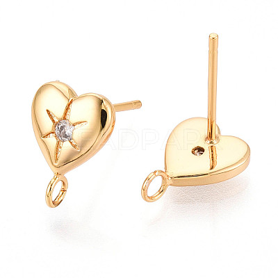 Brass Micro Pave Clear Cubic Zirconia Stud Earring Findings MAK-T011-11G-01-1