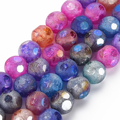 Transparent Electroplate Crackle Glass Beads Strands EGLA-T008-13-1
