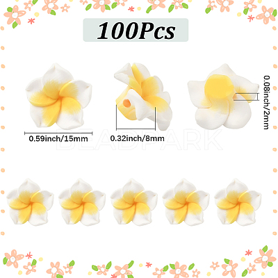 100Pcs Handmade Polymer Clay 3D Flower Plumeria Beads CLAY-SC0002-48C-1