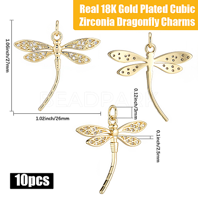 10Pcs Brass Micro Pave Clear Cubic Zirconia Pendants KK-BBC0021-86-1