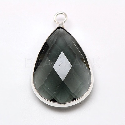 Silver Color Plated Brass Glass Teardrop Pendants GLAA-M006-A-11S-1