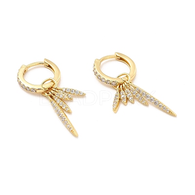 Clear Cubic Zirconia Leaf Dangle Hoop Earrings EJEW-P213-05G-1