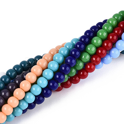 Opaque Solid Color Glass Beads Strands GLAA-N058-6mm-A01-1