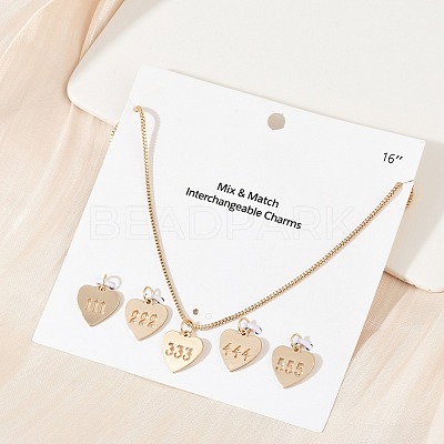 Brass Heart with Lucky Number 333 Pendant Necklaces & Alloy Pendants Sets SJEW-P005-01G-1