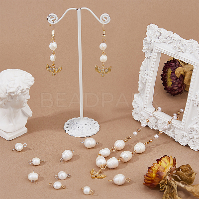 40Pcs 4 Styles Grade B Natural Cultured Freshwater Pearl Connector Charms PEAR-HY0001-04-1
