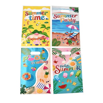 50Pcs 4 Styles Hawaiian Vacation Printed Plastic Gift Storage Tote Bags PL-CBAAD12-06-1