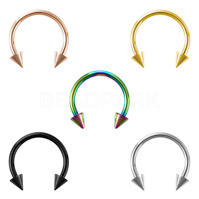 5Pcs 316L Surgical Stainless Steel Spike Circular/Horseshoe Barbell Nose Rings WG9532E-03-1