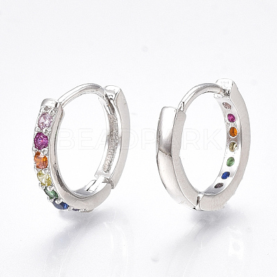 Brass Micro Pave Cubic Zirconia Huggie Hoop Earrings X-EJEW-S201-40P-1