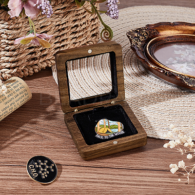 Wooden Badge Storage Boxes with Visible Window Hinged Lid and Black Sponge Inside CON-WH0092-90-1