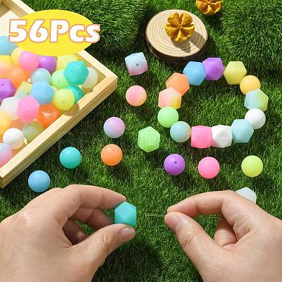 Luminous 56pcs 28 Color Round Food Grade Silicone Beads SIL-CJ0001-31-1