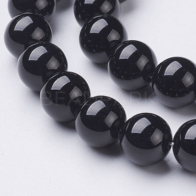 Natural Dyed & Heated Black Onyx Round Beads Strands X-GSR8mmC097-1